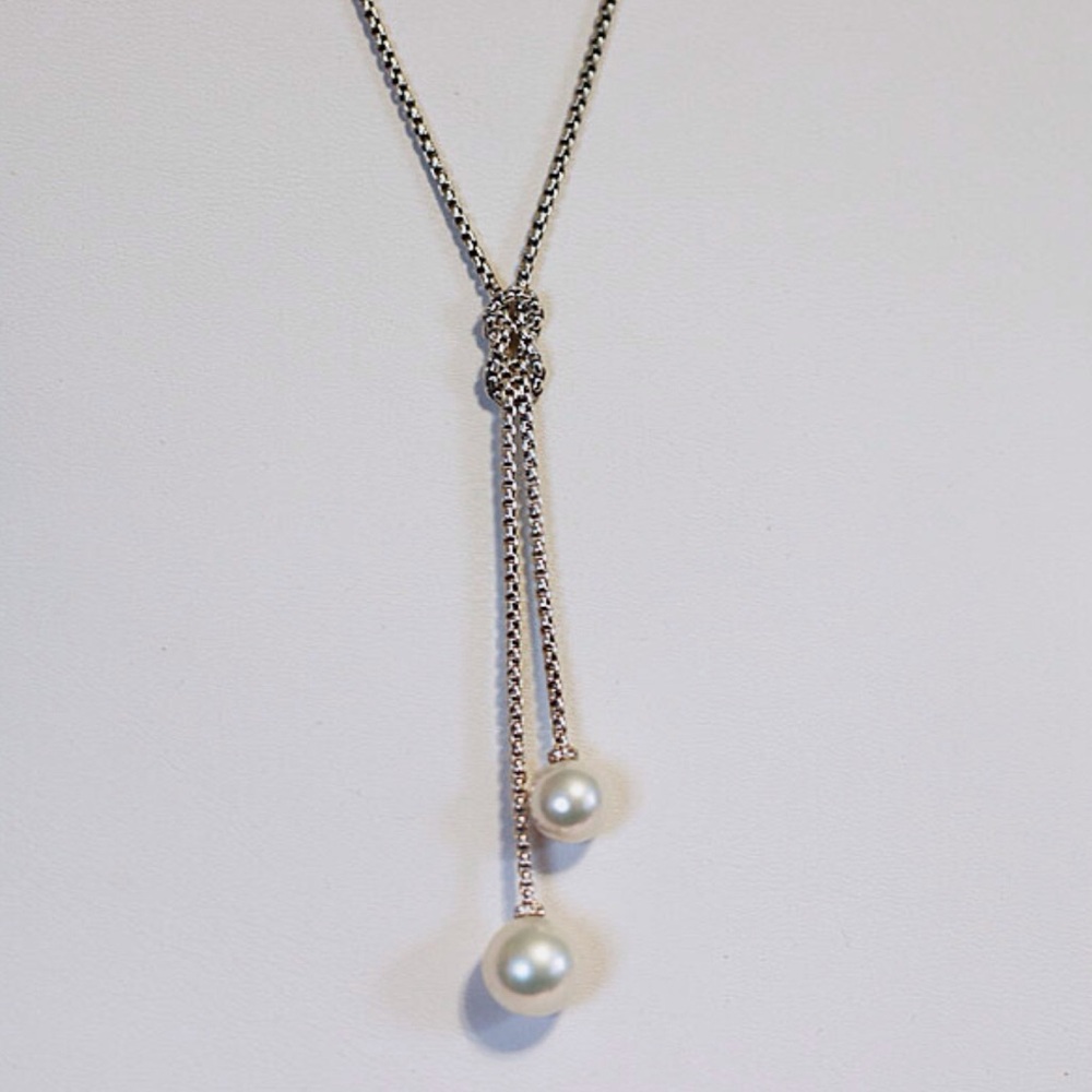 David Yurman Solari Pearl Knot Necklace in Sterling Silver and pave diamonds NWT